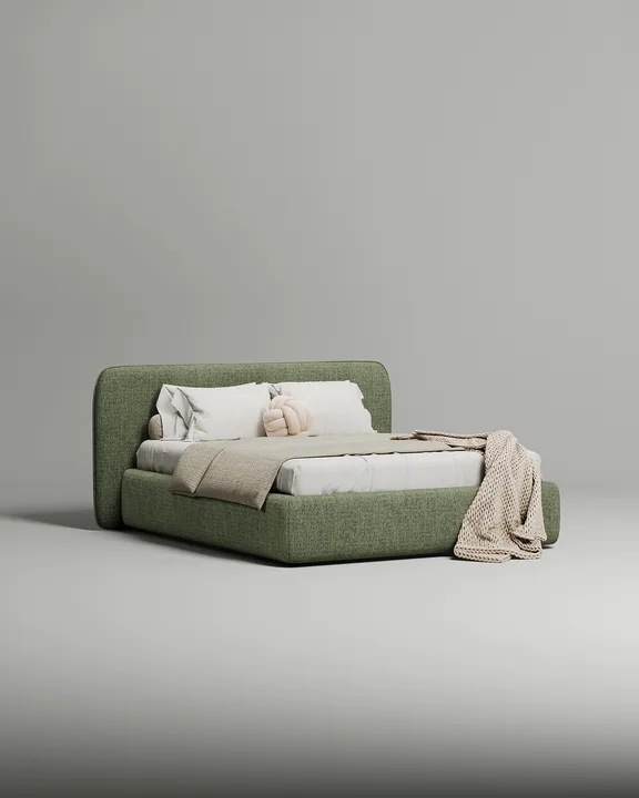 Кровать Эндре под матрас 160x200 с мягким изголовьем и ящиком для хранения белья. Материал: рогожка - Mys 695