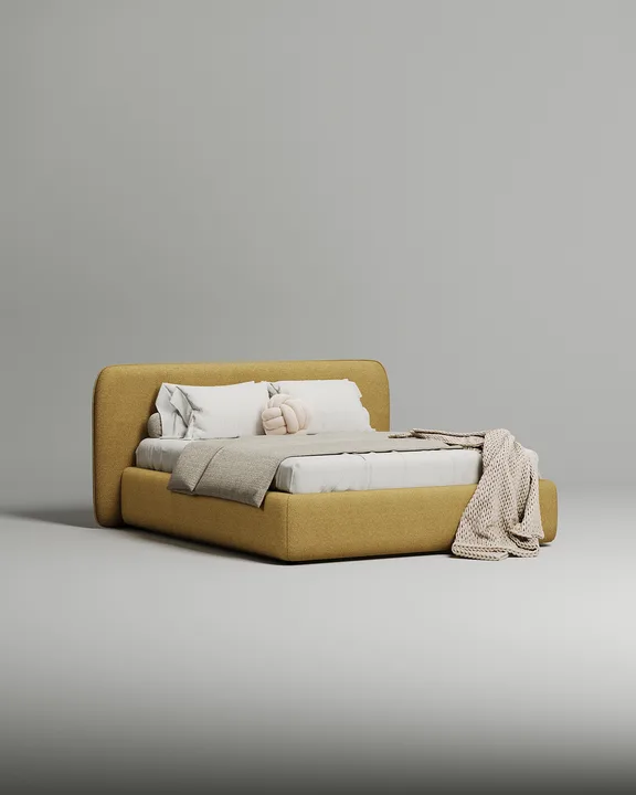 Кровать Эндре под матрас 200x200 с мягким изголовьем и ящиком для хранения белья. Материал: букле - Coco 540