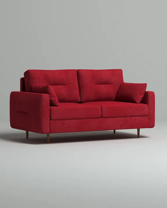 Стильный прямой диван Лэдби. Материал: Велюр. Цвет: Красный