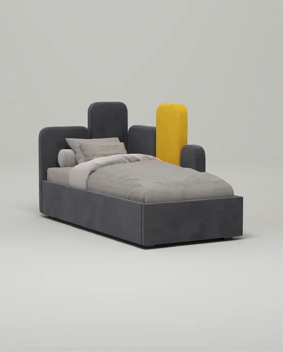 Кровать Сапид под матрас 90x200 с мягким изголовьем и ящиком для хранения белья. Материал: велюр - Velutto 32