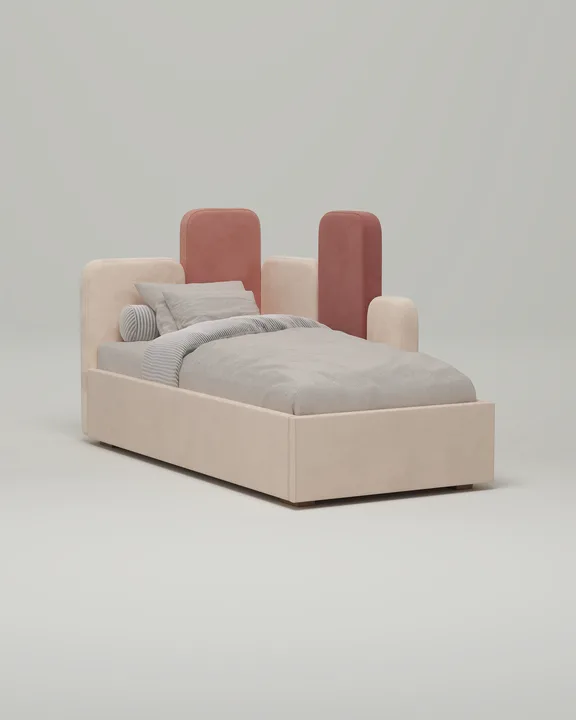 Кровать Сапид под матрас 120x200 с мягким изголовьем и ящиком для хранения белья. Материал: велюр - Velutto 65