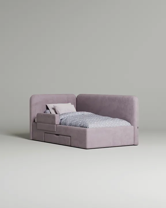 Кровать Тармо под матрас 100x200 с мягким изголовьем и ящиком для хранения белья. Материал: велюр - Velutto 11