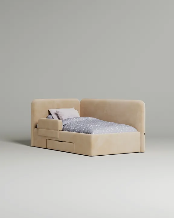 Кровать Тармо под матрас 100x200 с мягким изголовьем и ящиком для хранения белья. Материал: Novus 150 (велюр) Кровать Тармо под матрас 100x200 с мягким изголовьем и ящиком для хранения белья. Материал: велюр - Novus 150