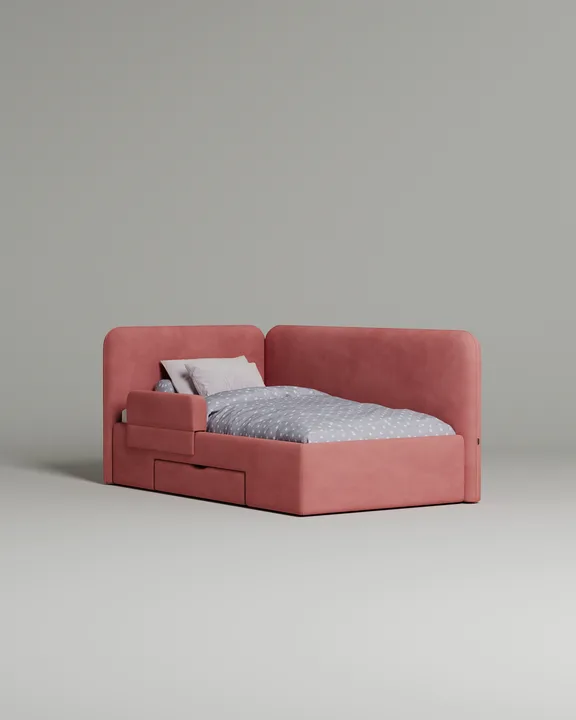 Кровать Тармо под матрас 90x200 с мягким изголовьем и ящиком для хранения белья. Материал: искусственная замша - Elixir 430