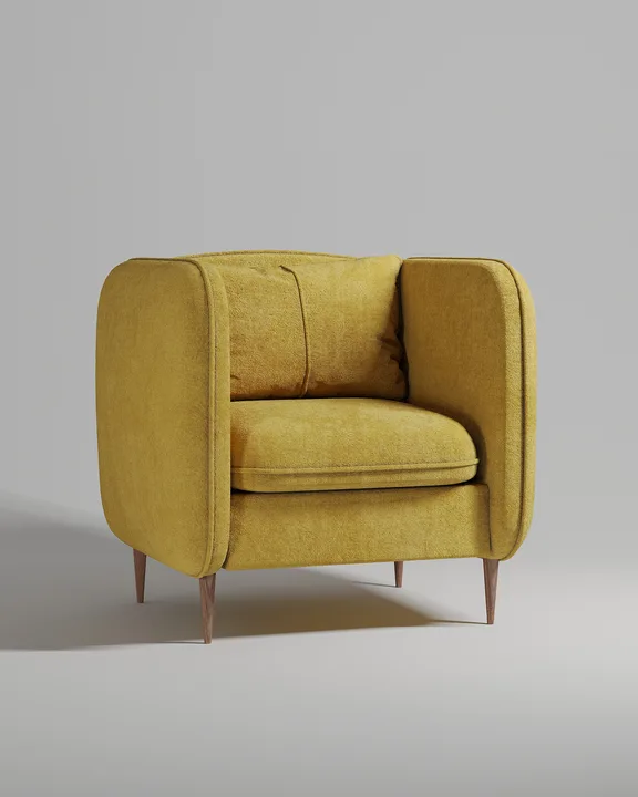 Кресло Нико на ножках с подлокотниками (искусственная замша горчичного цвета - Elixir 560) от Kalibroom
