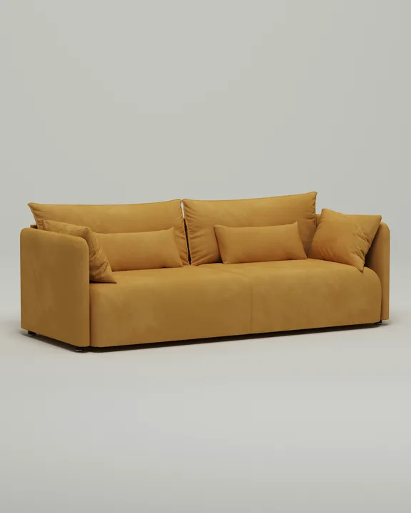 Стильный прямой диван Квина. Материал: Велюр. Цвет: Горчичный