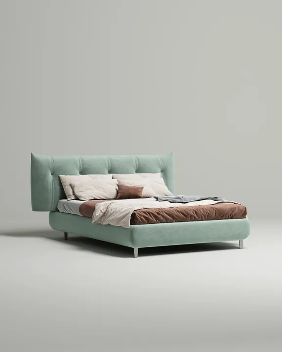 Кровать Эмон под матрас 160x200 с мягким изголовьем и ящиком для хранения белья. Материал: искусственная замша - Elixir 690