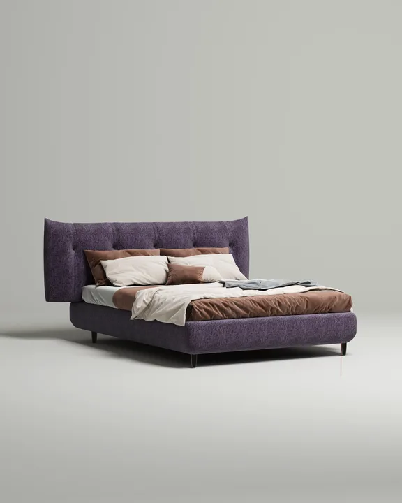 Кровать Эмон под матрас 200x200 с мягким изголовьем и ящиком для хранения белья. Материал: рогожка - Mys 886