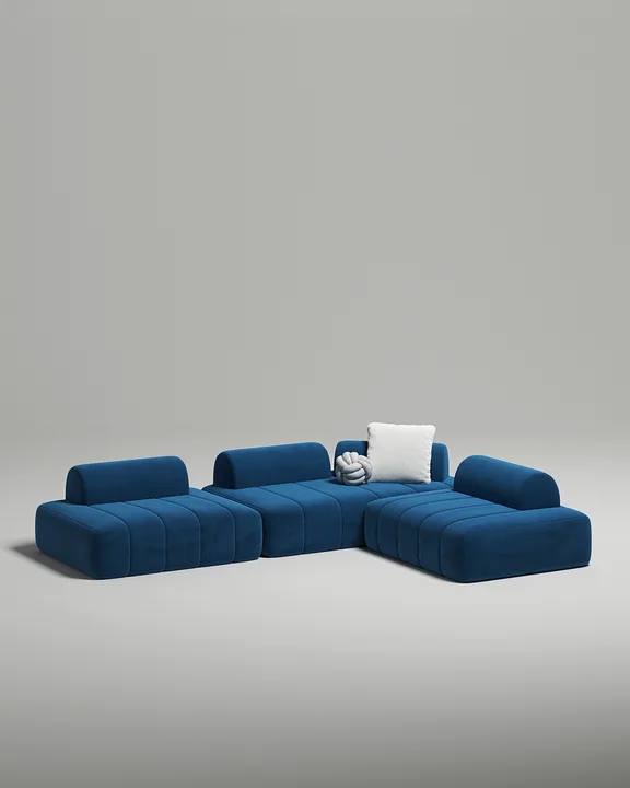 Стильный модульный диван Вандэман угловой. Материал: Велюр. Цвет: Синий