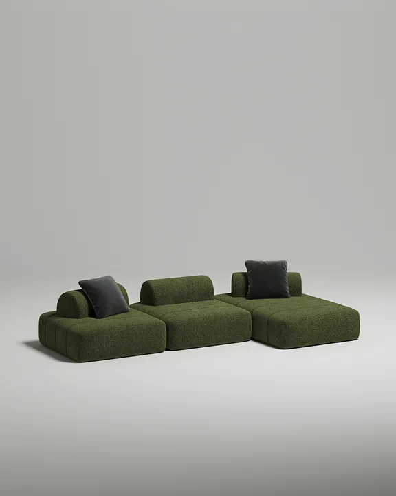 Стильный модульный диван Вандэман угловой. Материал: Букле. Цвет: Зеленый
