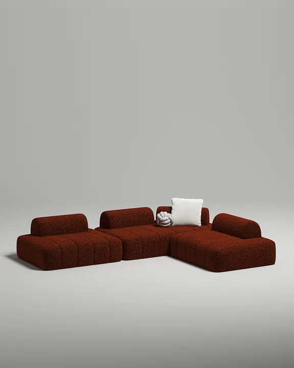 Стильный модульный диван Вандэман угловой. Материал: Букле. Цвет: Терракотовый