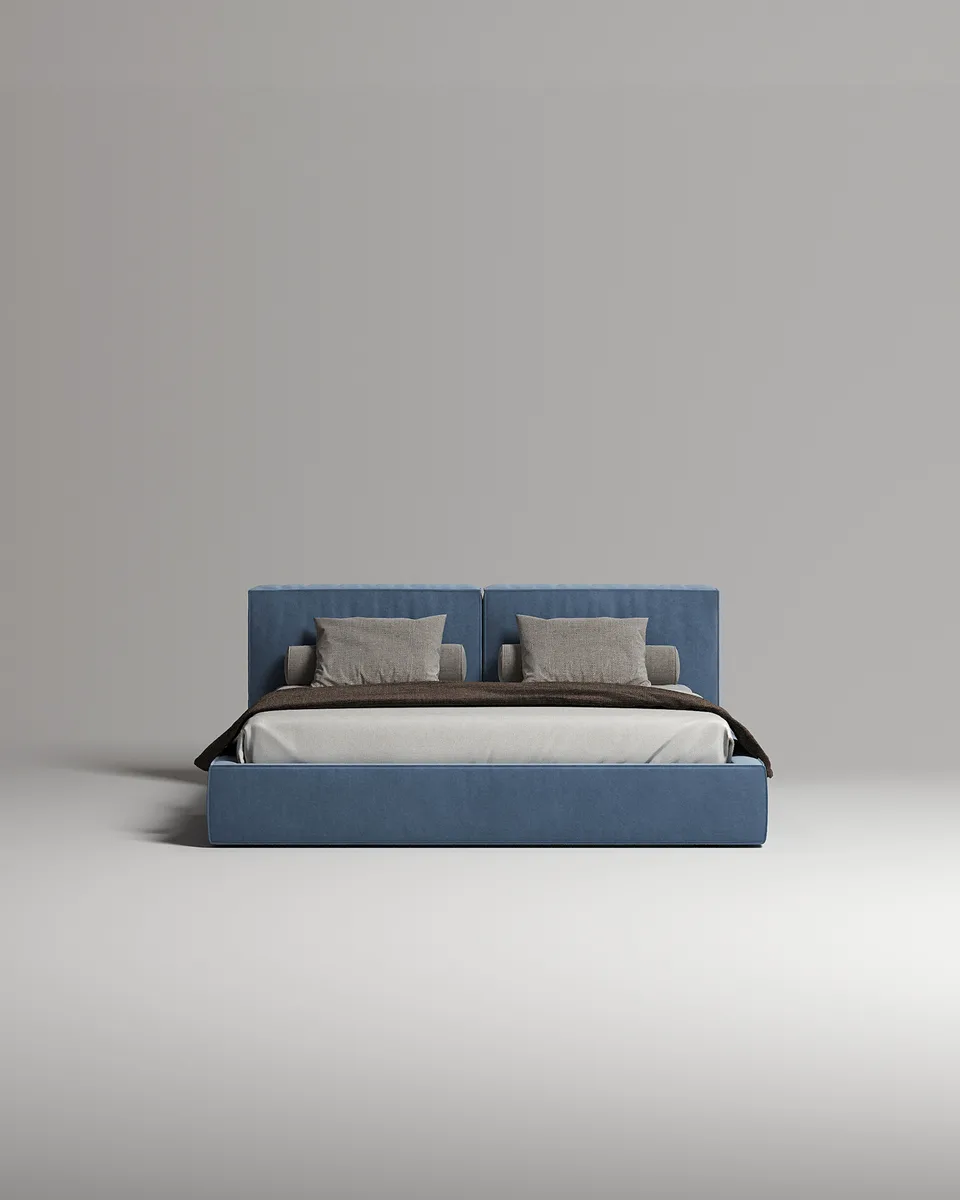 Комфортная двуспальная кровать Борген. Материал: велюр. Цвет: голубой