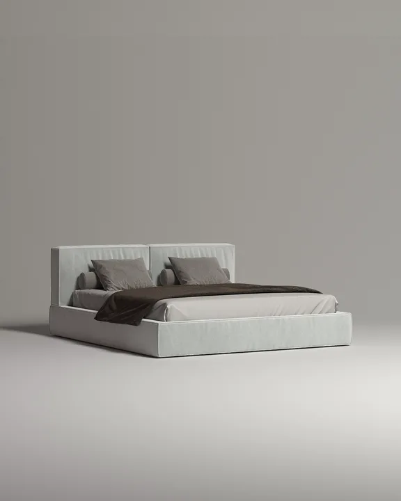 Кровать Борген под матрас 160x200 с мягким изголовьем и ящиком для хранения белья. Материал: велюр - Velutto 73