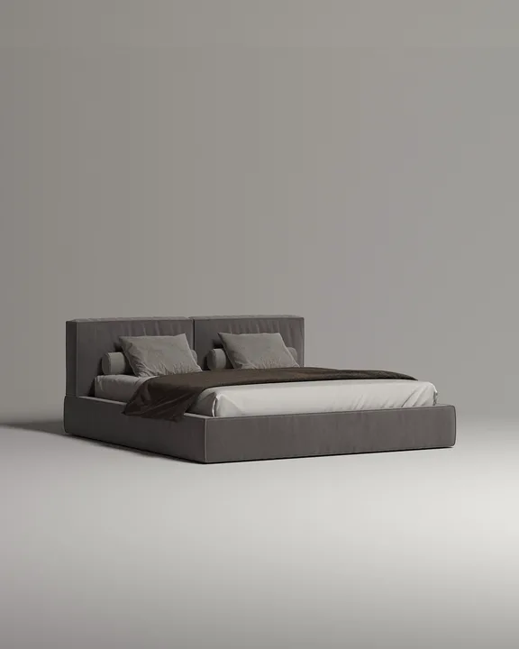 Кровать Борген под матрас 180x200 с мягким изголовьем и ящиком для хранения белья. Материал: велюр - Velutto 19