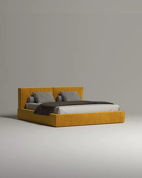 Кровать Борген под матрас 160x200 с мягким изголовьем и ящиком для хранения белья. Материал: искусственная замша - Elixir 560