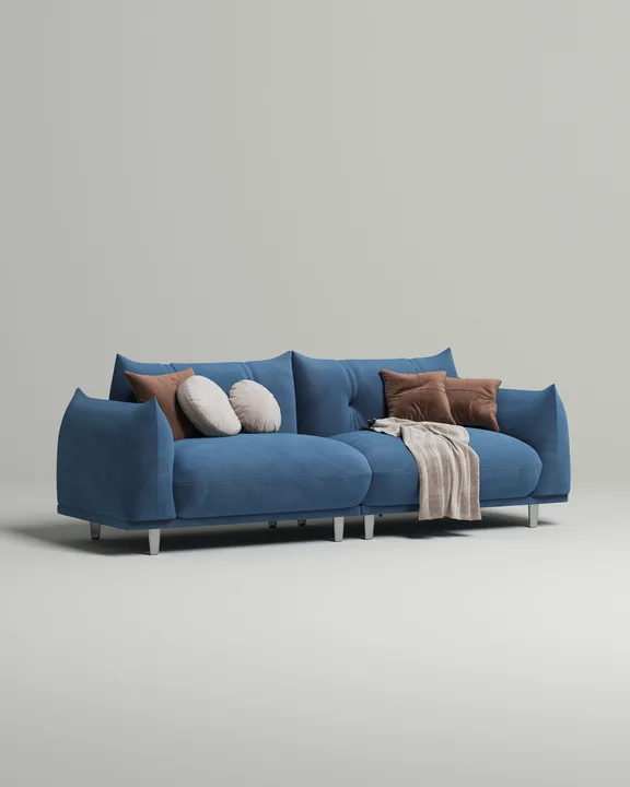 Стильный прямой диван Эмон. Материал: Велюр. Цвет: Синий Стильный прямой диван Эмон. Материал: Велюр. Цвет: Синий