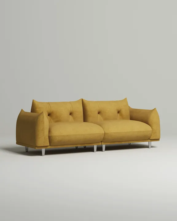 Стильный прямой диван Эмон. Материал: Флок. Цвет: Горчичный