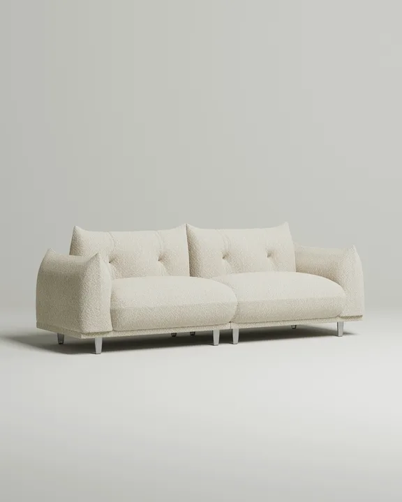 Стильный прямой диван Эмон. Материал: Букле. Цвет: Белый