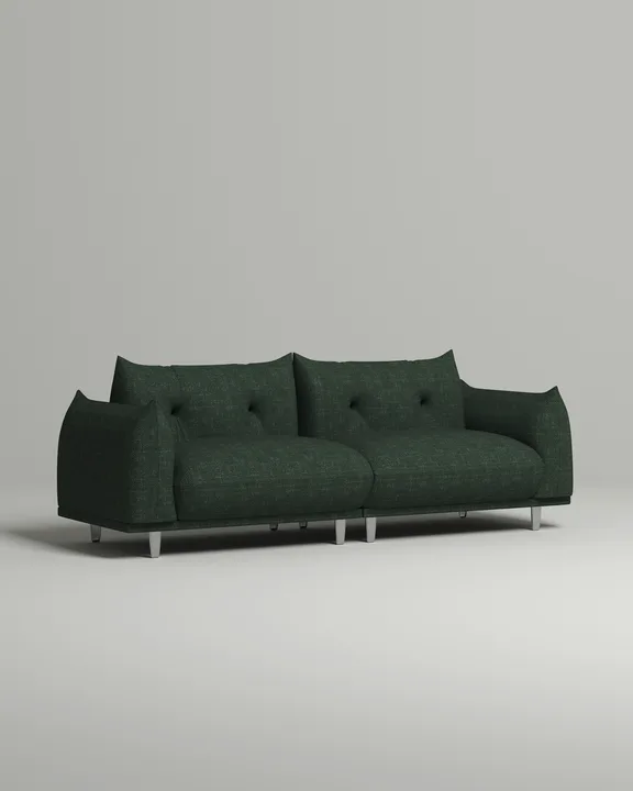 Стильный прямой диван Эмон. Материал: Шеннил. Цвет: Зеленый