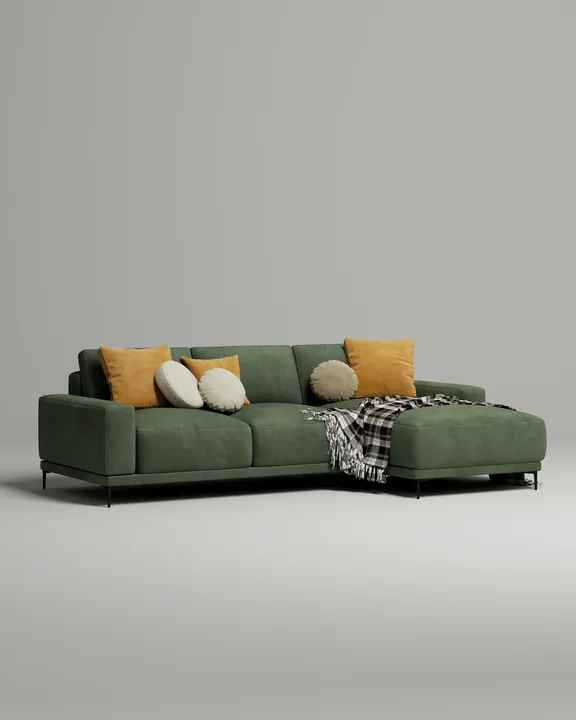 Стильный угловой диван Оснэн угловой. Материал: Велюр. Цвет: Зеленый