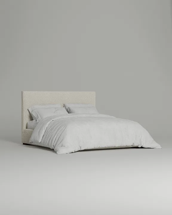 Кровать Гвалсэя под матрас 200x200 с мягким изголовьем и ящиком для хранения белья. Материал: букле - Buckle white A