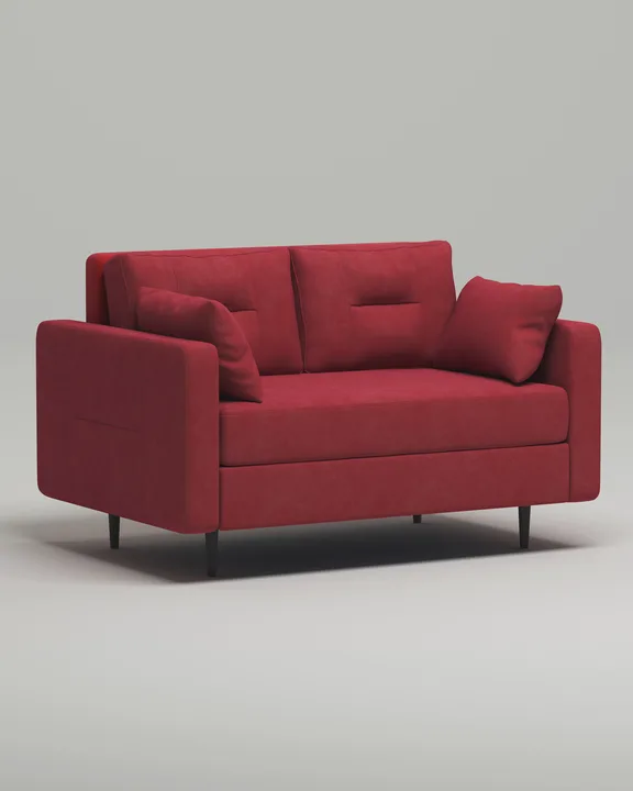 Стильный прямой диван Лэдби Мини. Материал: Велюр. Цвет: Красный