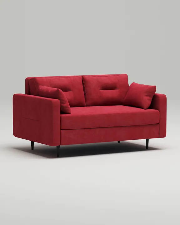 Стильный прямой диван Лэдби Мини. Материал: Велюр. Цвет: Красный
