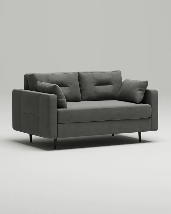 Стильный прямой диван Лэдби Мини. Материал: Нубук. Цвет: Серый