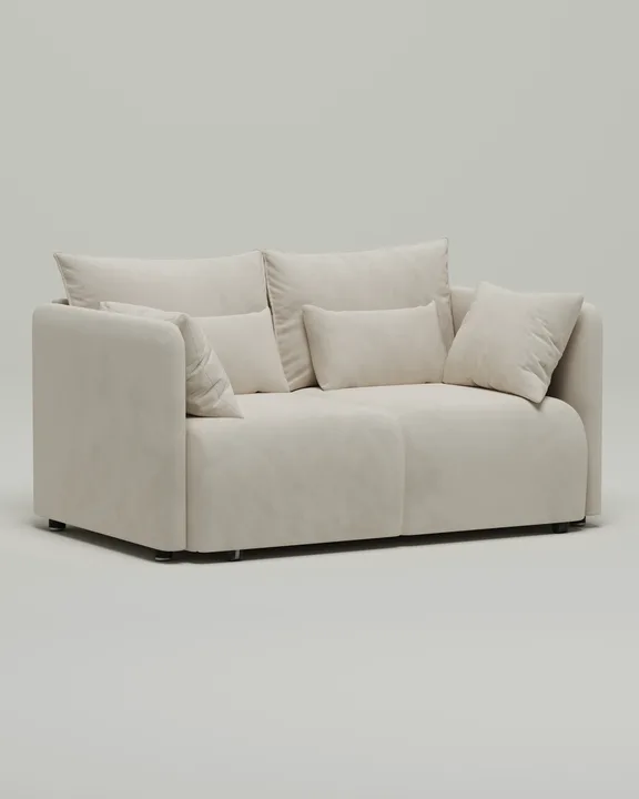 Стильный прямой диван Квина Мини. Материал: Велюр. Цвет: Белый