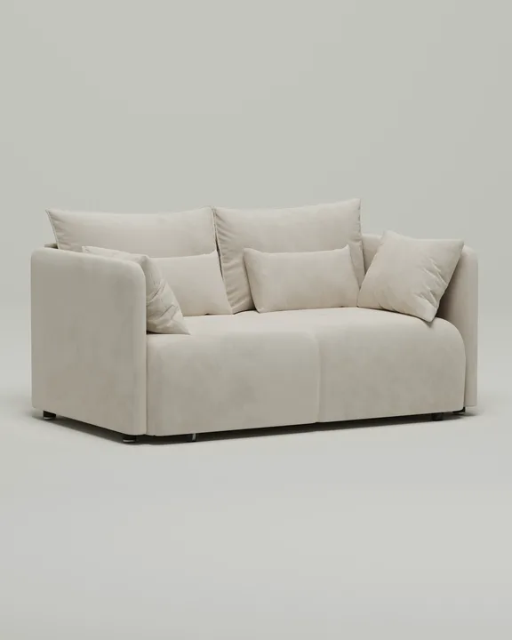 Стильный прямой диван Квина Мини. Материал: Велюр. Цвет: Белый