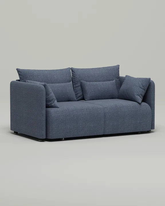 Стильный прямой диван Квина Мини. Материал: рогожка. Цвет: Синий