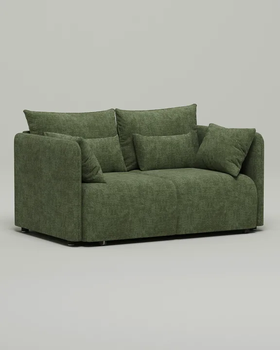 Стильный прямой диван Квина Мини. Материал: Рогожка. Цвет: Зеленый