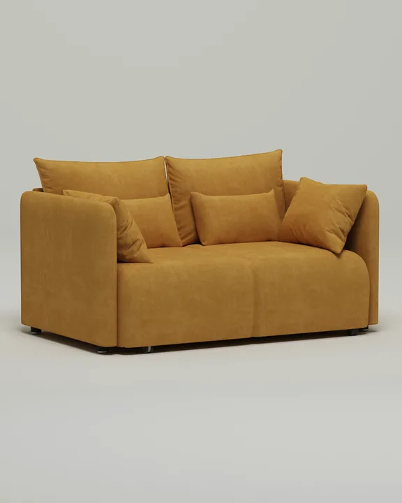 Стильный прямой диван Квина Мини. Материал: Нубук. Цвет: Горчичный
