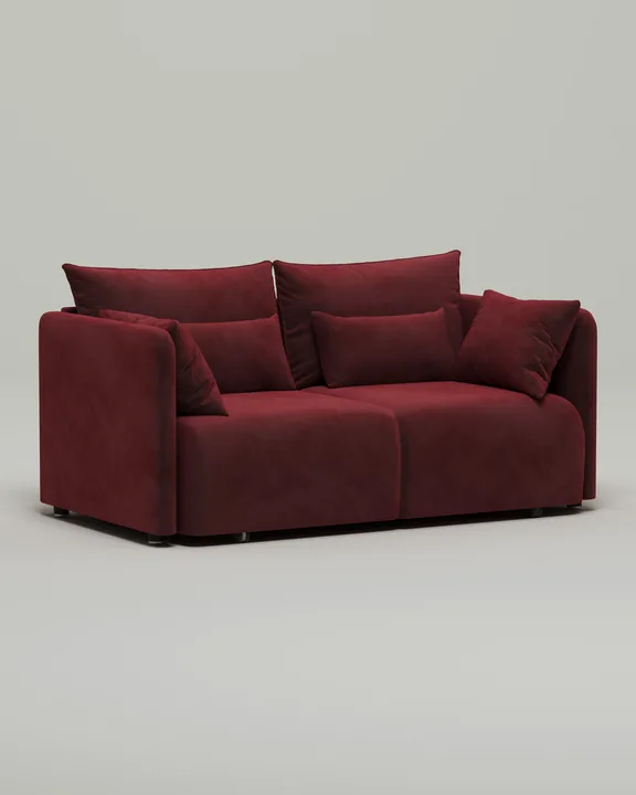 Стильный прямой диван Квина Мини. Материал: Велюр. Цвет: Бордо
