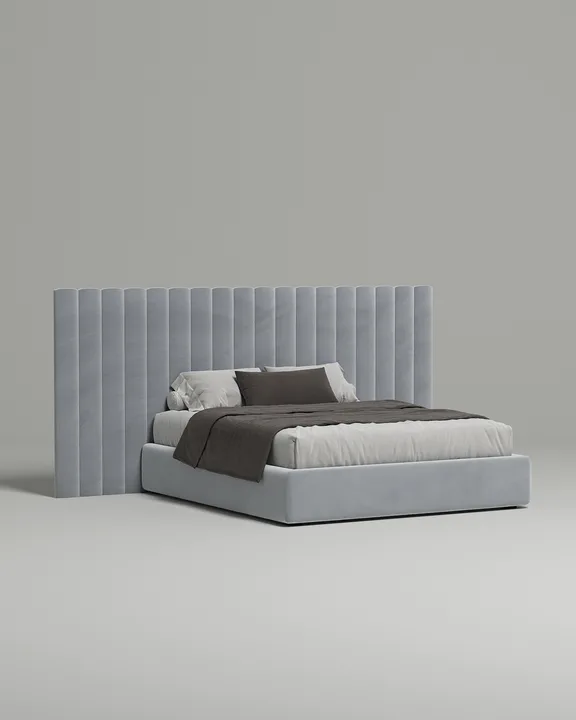 Кровать Месса под матрас 180x200 с мягким изголовьем и ящиком для хранения белья. Материал: велюр - Velutto 51