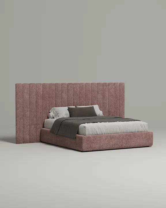 Кровать Месса под матрас 200x200 с мягким изголовьем и ящиком для хранения белья. Материал: флок - Dania lilac A