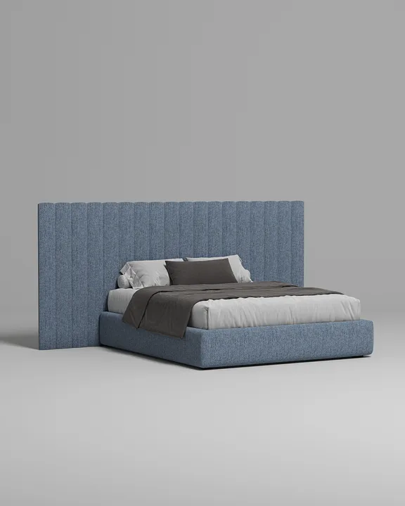 Кровать Месса под матрас 200x200 с мягким изголовьем и ящиком для хранения белья. Материал: рогожка - Mys 788