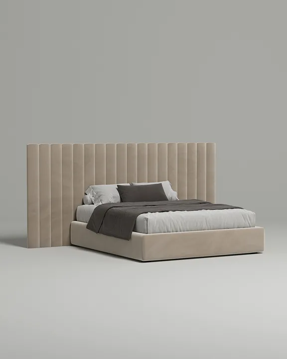 Кровать Месса под матрас 180x200 с мягким изголовьем и ящиком для хранения белья. Материал: велюр - Novus 152