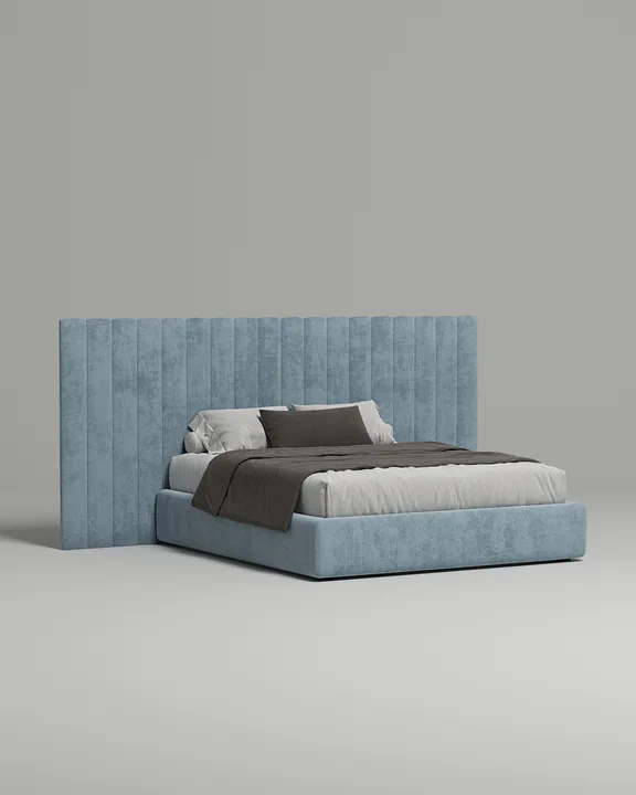 Кровать Месса под матрас 200x200 с мягким изголовьем и ящиком для хранения белья. Материал: искусственная замша - Elixir 970