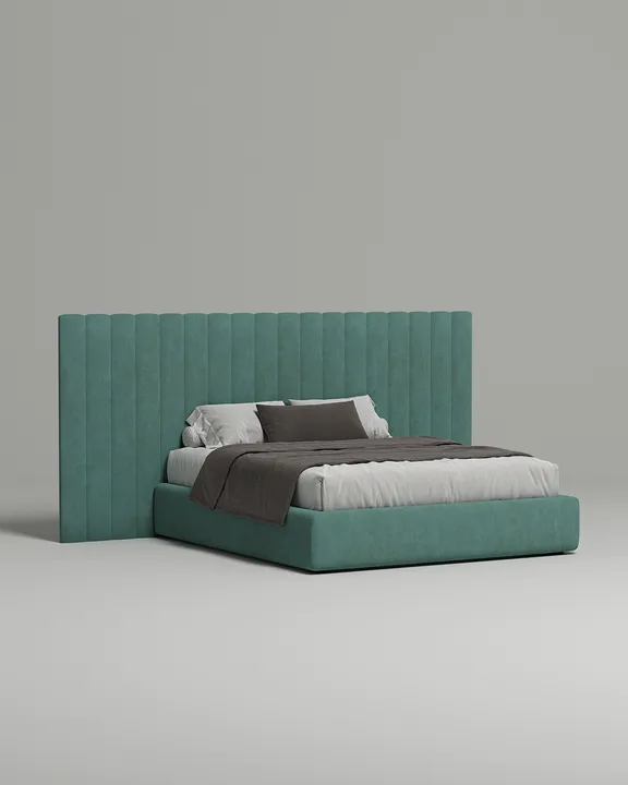 Кровать Месса под матрас 160x200 с мягким изголовьем и ящиком для хранения белья. Материал: искусственная замша - Oxford 697