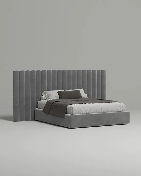 Кровать Месса под матрас 180x200 с мягким изголовьем и ящиком для хранения белья. Материал: велюр - Novus 997