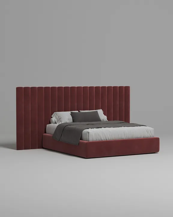 Кровать Месса под матрас 200x200 с мягким изголовьем и ящиком для хранения белья. Материал: велюр - Velutto 29