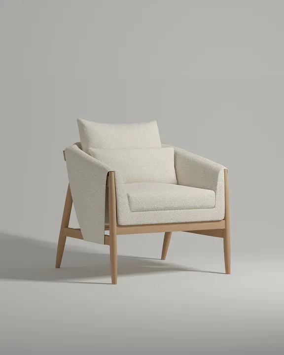 Кресло Клар на ножках с подлокотниками (белое букле - Buckle white A) от Kalibroom