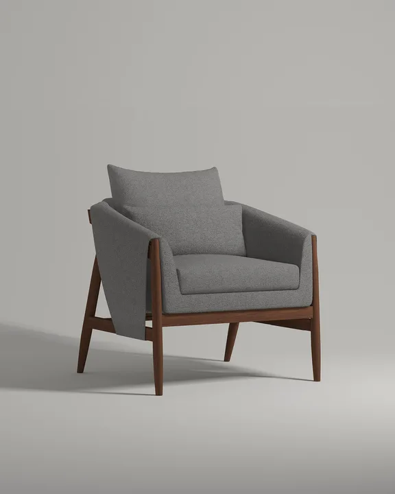 Кресло Клар на ножках с подлокотниками (серый искусственный мех - Hush 994) от Kalibroom