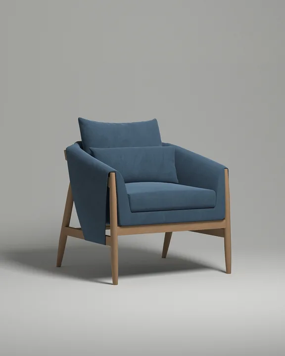 Кресло Клар на ножках с подлокотниками (синий велюр - Velutto 72) от Kalibroom