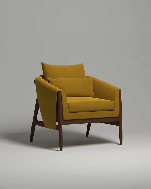 Кресло Клар на ножках с подлокотниками (велюр горчичного цвета - Novus 560) от Kalibroom