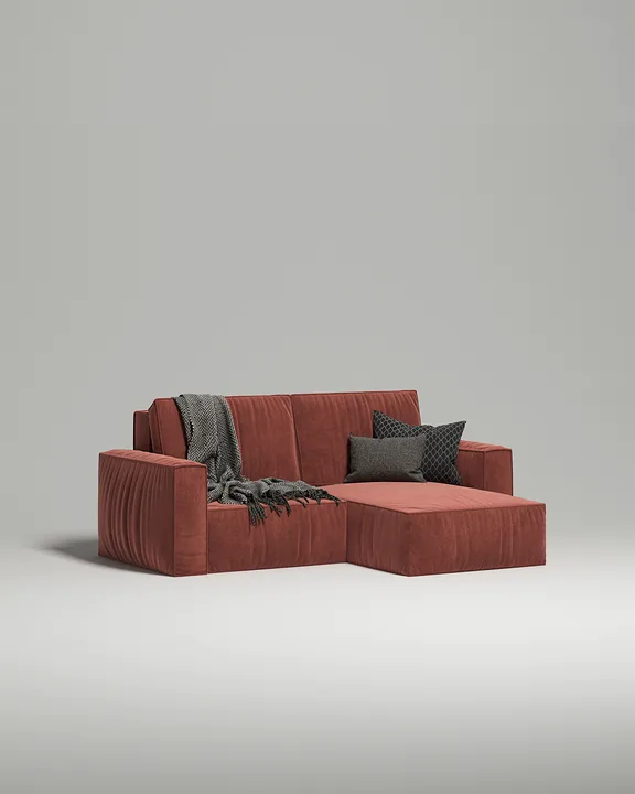Стильный угловой диван Борген Мини угловой. Материал: Велюр. Цвет: Терракотовый
