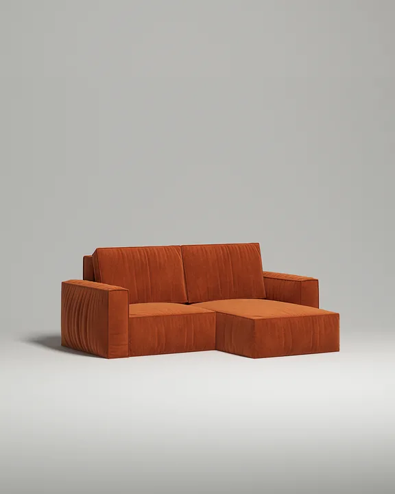 Стильный угловой диван Борген Мини угловой. Материал: Велюр. Цвет: Оранжевый