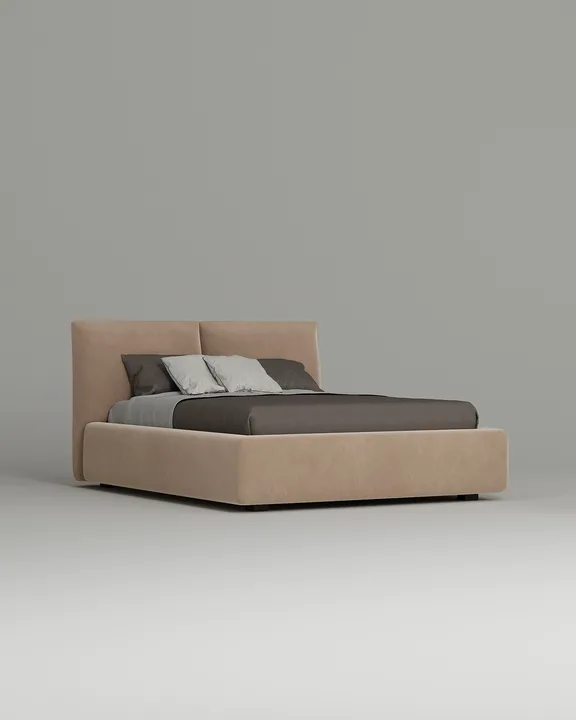 Кровать Эвада под матрас 200x200 с мягким изголовьем и ящиком для хранения белья. Материал: велюр - Velutto 65