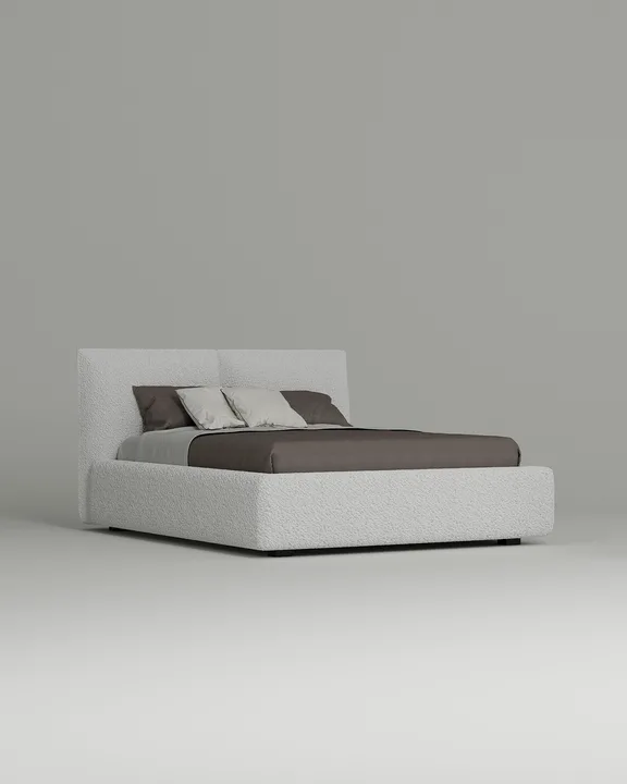 Кровать Эвада под матрас 160x200 с мягким изголовьем и ящиком для хранения белья. Материал: искусственный мех - Hush 000